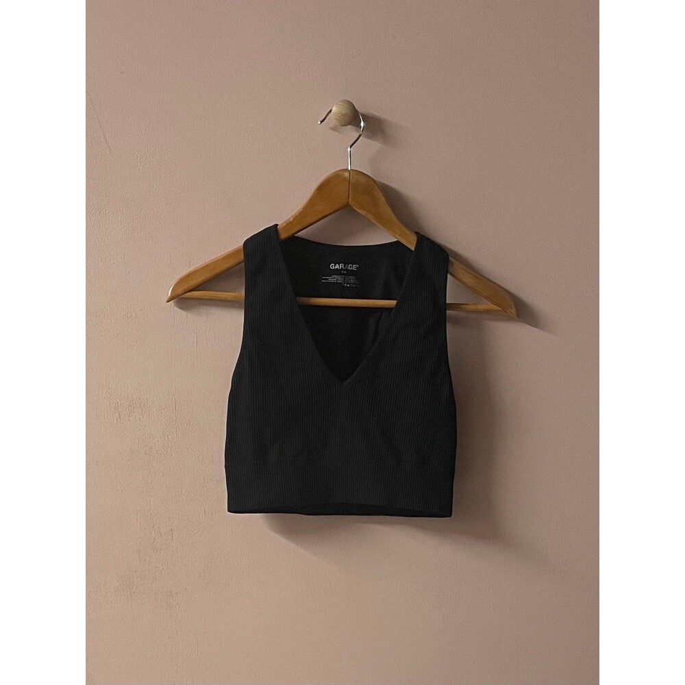 Garage Black Ribbed Cropped Tank Size S